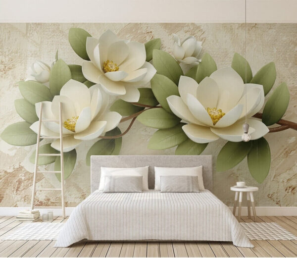 Flores elegantes com folhas verdes Papel de parede Flores elegantes com folhas verdes