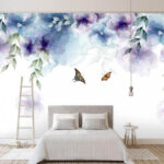 Papel de parede Borboleta e flores com folhas