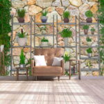Papel de parede Grupo de plantas em prateleiras