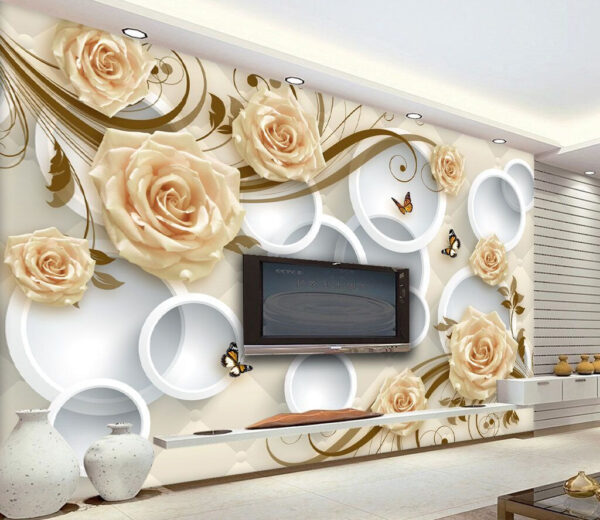 Papel de parede com rosas e borboletas Papel de parede Papel de parede com rosas e borboletas