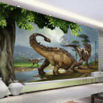 Papel de parede Dinossauro grande com chifres e cauda compridos