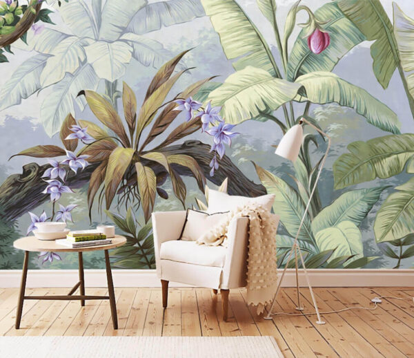 Folhagem tropical exuberante e flores vivas Papel de parede Folhagem tropical exuberante e flores vivas