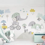 Papel de parede Elefante em desenho animado a andar de bicicleta