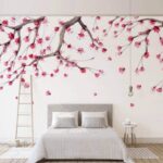 Papel de parede Árvore com flores cor-de-rosa