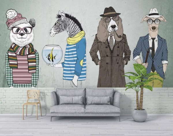 Parede com cabeças de animais Papel de parede Parede com cabeças de animais