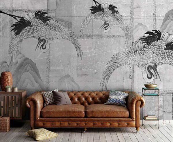 Imagem a preto e branco de aves Papel de parede Imagem a preto e branco de aves