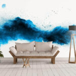 Papel de parede Explosão de pó azul sobre um fundo branco