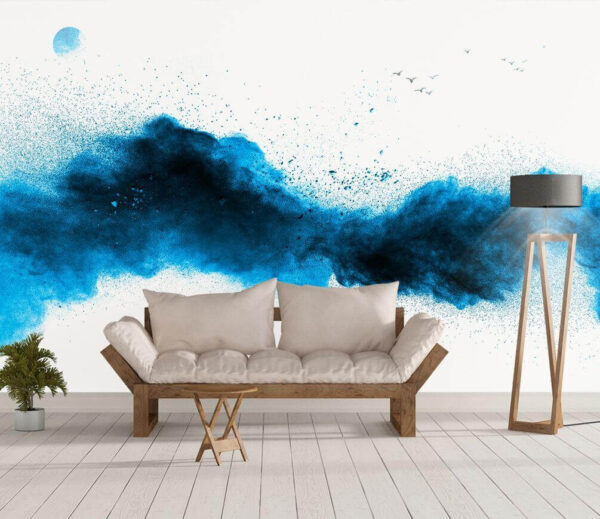 Explosão de pó azul sobre um fundo branco Papel de parede Explosão de pó azul sobre um fundo branco