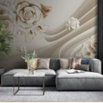Papel de parede Rosas brancas e ondas brancas