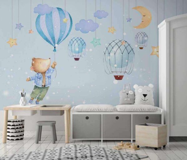 Papel de parede Urso de desenho animado a segurar um balão (REF: u22950) Papel de parede Papel de parede Urso de desenho animado a segurar um balão (REF: u22950)