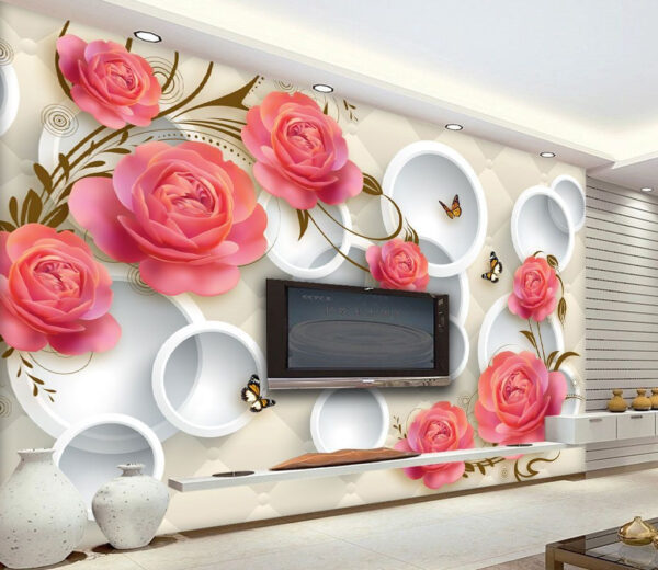 Rosas e borboletas em harmonia Papel de parede Rosas e borboletas em harmonia