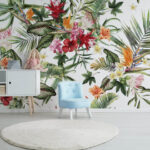 Papel de parede Padrão de flores e folhas