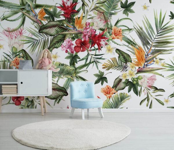 Padrão de flores e folhas Papel de parede Padrão de flores e folhas