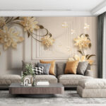 Papel de parede Desenho floral elegante com borboletas