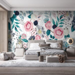 Papel de parede Padrão de flores e folhas