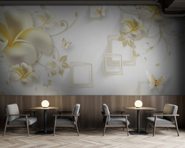 Papel de parede com flores e borboletas Papel de parede Papel de parede com flores e borboletas