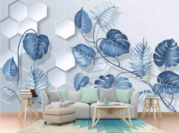 Folhas azuis sobre um fundo branco Papel de parede Folhas azuis sobre um fundo branco