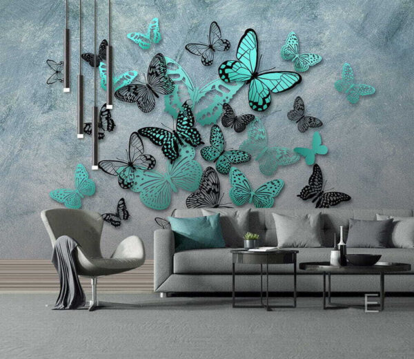 Borboleta azul com manchas pretas Papel de parede Borboleta azul com manchas pretas