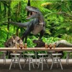 Papel de parede Grupo de dinossauros numa floresta