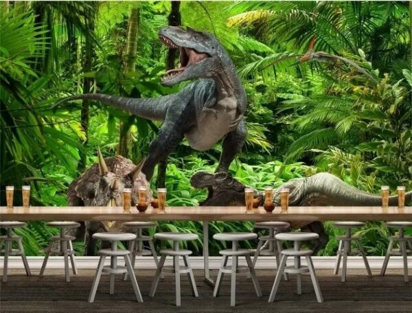 Grupo de dinossauros numa floresta Papel de parede Grupo de dinossauros numa floresta