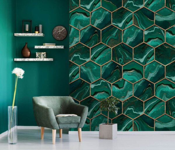 Padrão hexagonal artístico em tons ricos Papel de parede Padrão hexagonal artístico em tons ricos