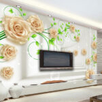 Papel de parede Papel de parede com rosas e folhas