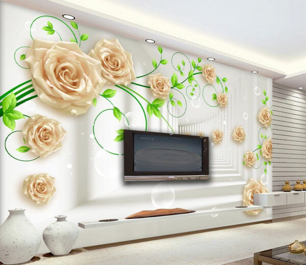 Papel de parede com rosas e folhas Papel de parede Papel de parede com rosas e folhas