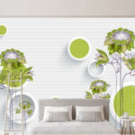 Papel de parede Papel de parede com flores e círculos