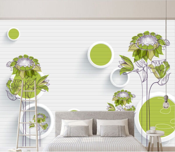 Papel de parede com flores e círculos Papel de parede Papel de parede com flores e círculos