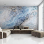 Papel de parede Padrão de textura de mármore azul e branco.