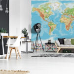Papel de parede Mapa do mundo com diferentes bandeiras