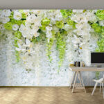 Papel de parede Grupo de flores brancas e verdes