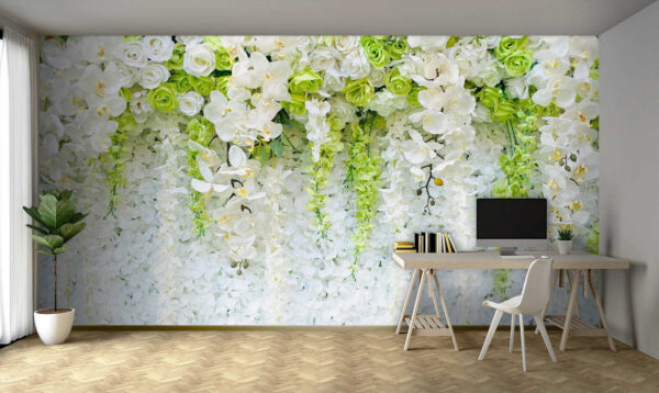 Grupo de flores brancas e verdes Papel de parede Grupo de flores brancas e verdes