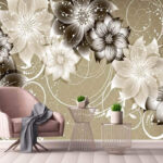 Papel de parede Padrão floral abstrato com redemoinhos.