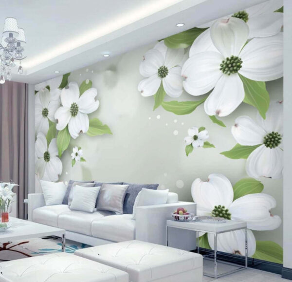 Flores brancas com folhas verdes Papel de parede Flores brancas com folhas verdes