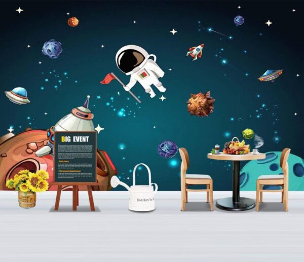 Cena espacial em desenho animado com planetas e estrelas Papel de parede Cena espacial em desenho animado com planetas e estrelas