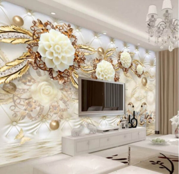 Cisnes elegantes no meio de uma decoração floral Papel de parede Cisnes elegantes no meio de uma decoração floral