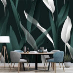 Papel de parede As folhas tropicais criam um padrão elegante.