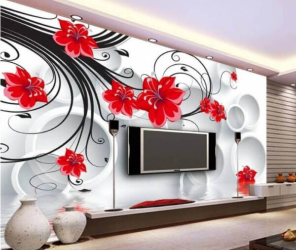 Flor vermelha sobre um fundo preto e branco Papel de parede Flor vermelha sobre um fundo preto e branco
