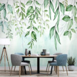 Papel de parede Folhas de aguarela criam um padrão sereno