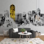 Papel de parede Paisagem urbana a preto e branco