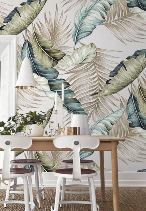 Padrão monocromático elegante de folhas tropicais Papel de parede Padrão monocromático elegante de folhas tropicais