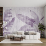 Papel de parede Folhas tropicais roxas num fundo texturado