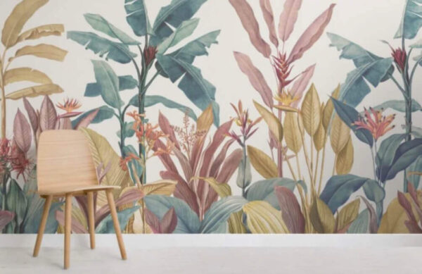 Folhagem tropical em tons pastel Papel de parede Folhagem tropical em tons pastel