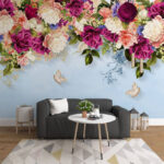 Papel de parede Grupo de flores com borboletas