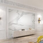 Papel de parede Superfície de mármore branco com veios pretos