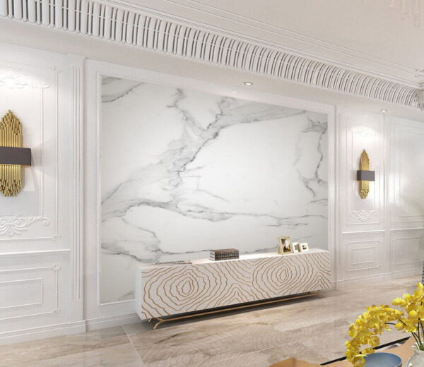 Superfície de mármore branco com veios pretos Papel de parede Superfície de mármore branco com veios pretos