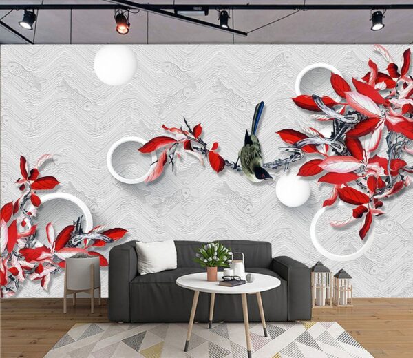 Papel de parede com um pássaro num ramo Papel de parede Papel de parede com um pássaro num ramo