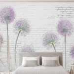Papel de parede Flores em flor num cenário de tijolo branco.