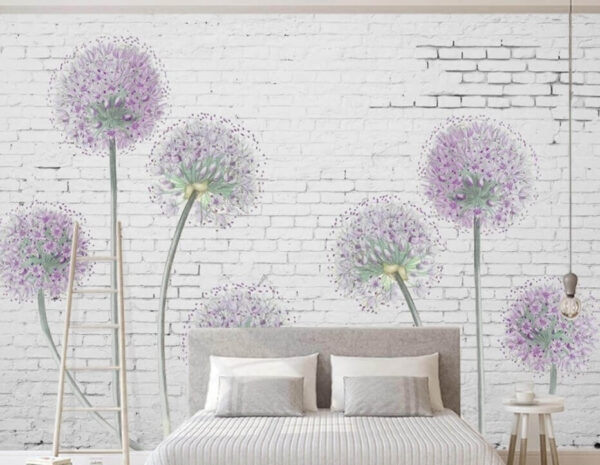 Flores em flor num cenário de tijolo branco Papel de parede Flores em flor num cenário de tijolo branco